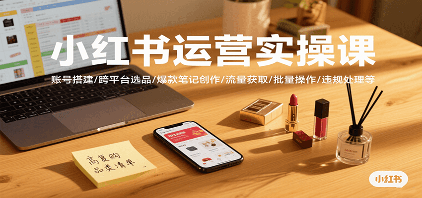 小红书运营实操课，账号搭建/跨平台选品/爆款笔记创作/流量获取/批量操作/违规处理等-皮皮网创