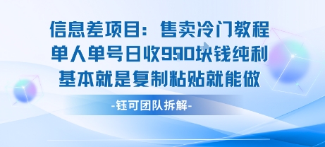 信息差项目：售卖冷门教程单人单号日收9张纯利基本就是复制粘贴就能做-皮皮网创