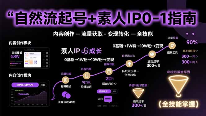 自然流起号+素人IP0-1指南，快速掌握内容创作-流量获取-变现转化-全技能-皮皮网创
