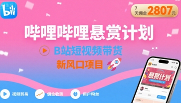 哔哩哔哩悬赏计划，B站短视频带货，7天佣金2807，新风口项目-皮皮网创