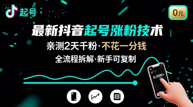 最新抖音起号涨粉技术，亲测2天千粉，不花一分钱，全流程拆解-皮皮网创