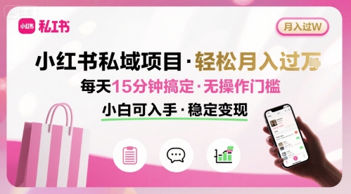 小红书私域项目 月入过W非常轻松 每天15分钟即可搞定，无任何操作门槛，小白可入手-皮皮网创
