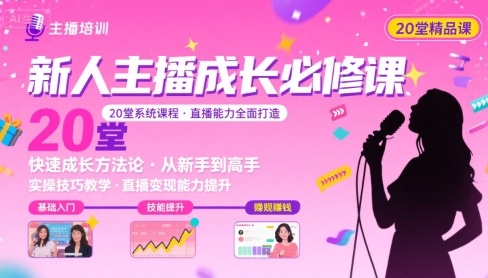新人主播必学的20堂培训课，让主播快速成长的必学课程，帮你直播能力快速打造的实操方法-皮皮网创