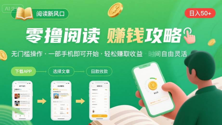 零撸阅读新风口，无门槛轻松挣，一部手机，日入 50-3张【揭秘】-皮皮网创