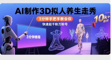 Ai制作3D拟人养生走秀，3分钟手把手教会你，快速起千粉万粉号-皮皮网创
