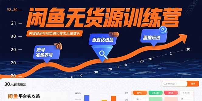 闲鱼无货源训练营：账号准备养号/垂直化选品/黑搜玩法，0基础30天盈利指南-皮皮网创