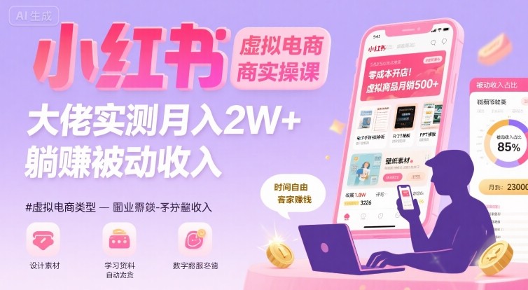 小红书虚拟电商，大佬实测月入2W+，实现被动收入-皮皮网创
