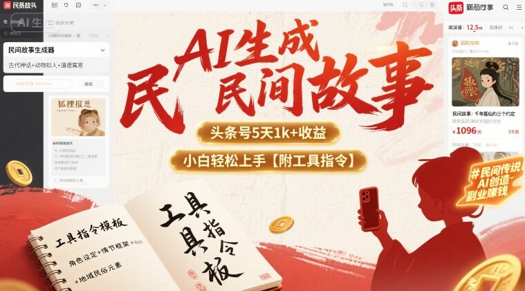 AI生成民间故事，头条号5天1k+，小白轻松上手【附工具指令】-皮皮网创