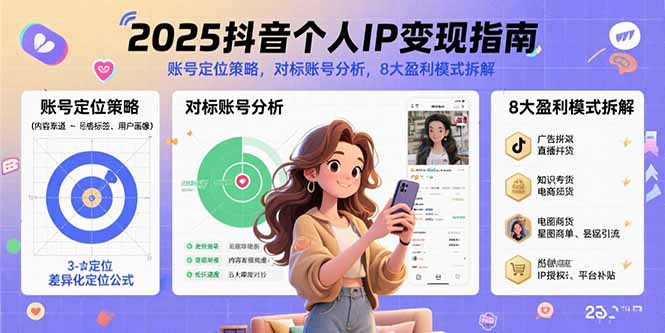 2025抖音个人IP变现指南，账号定位策略，对标账号分析，8大盈利模式拆解-皮皮网创