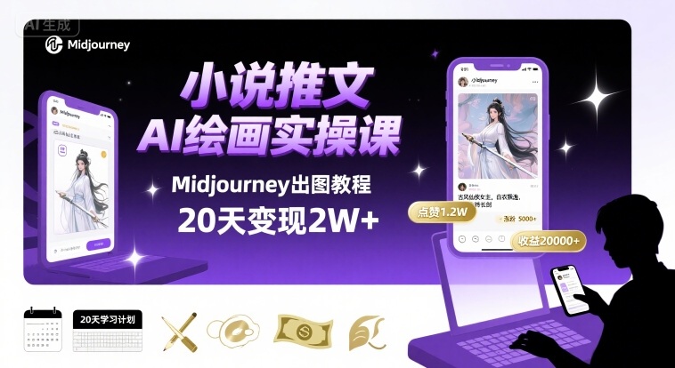 小说推文干货分享之AI绘画MJ出图实操课，用Midjourney做小说推文，20天挣2w-皮皮网创