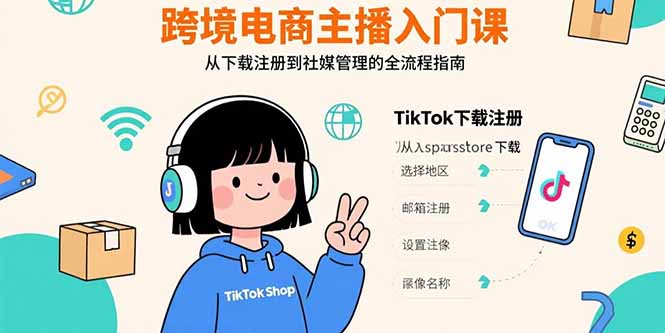 跨境电商主播入门课，TikTok下载注册，支付工具配置，社媒账号管理全流程-皮皮网创