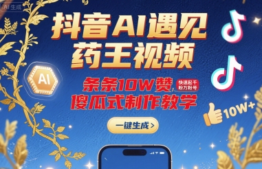 抖音AI遇见药王视频，条条10W赞，快速起千粉万粉号，傻瓜式制作教学-皮皮网创