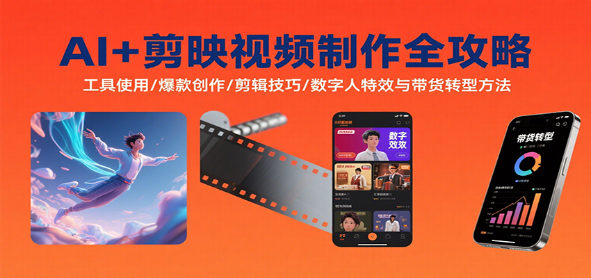AI+剪映视频制作全攻略：工具使用/爆款创作/剪辑技巧/数字人特效与带货转型方法-皮皮网创