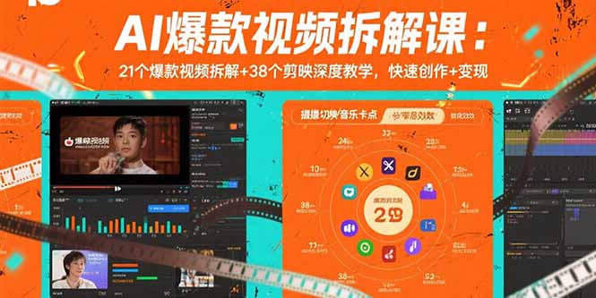 AI爆款视频拆解课：21个爆款视频拆解+38个剪映深度教学，快速创作+变现-皮皮网创
