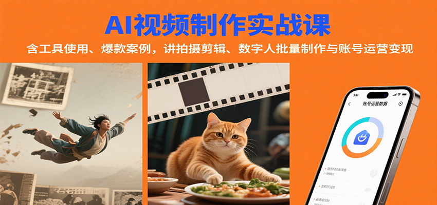AI视频制作实战：含工具使用、爆款案例，讲拍摄剪辑、数字人批量制作与账号运营变现-皮皮网创
