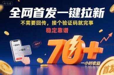 全网首发一键拉新项目，不需要回传，接个验证码就完事，稳定靠谱，一小时收益70+【揭秘】-皮皮网创