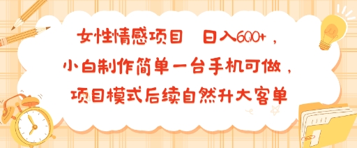 女性情感项目 小白制作简单一台手机可做 项目模式后续自然升大客单 日入6张-皮皮网创