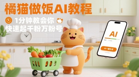 有趣的橘猫买菜做饭视频，用AI一键搞定，1分钟教会你，快速起千粉万粉号-皮皮网创