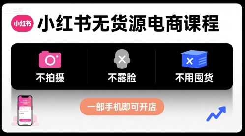 小红书无货源电商课程，不拍摄不露脸不用囤货，一部手机即可开店-皮皮网创
