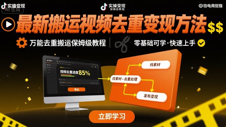 最新搬运视频去重变现方法，万能去重搬运保姆级教程-皮皮网创