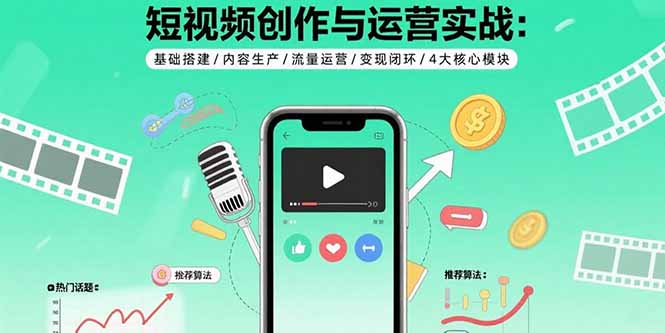 短视频创作与运营实战：基础搭建/内容生产/流量运营/变现闭环/4大核心模块-皮皮网创