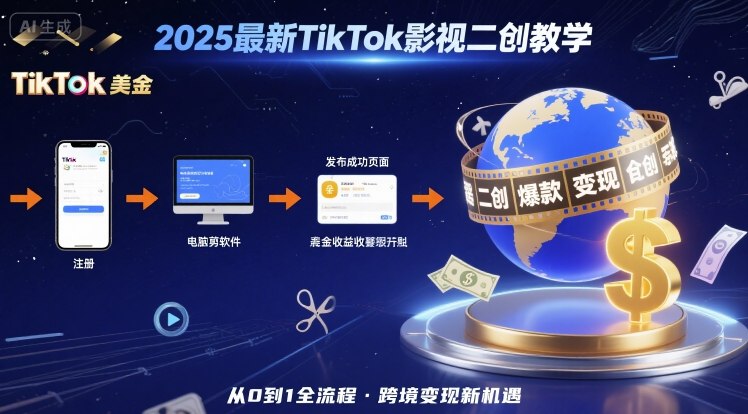 2025年最新TikTok影视二创教学，从注册到发布撸美金全流程，跨境变现新机遇-皮皮网创