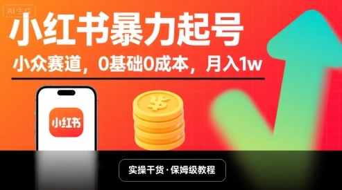 小红书暴力起号，小众赛道，0基础0成本，月入1w-皮皮网创