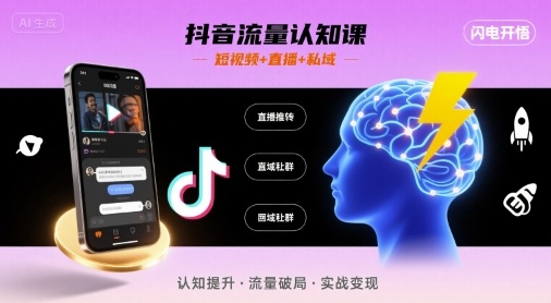 抖音流量认知课，短视频+直播+私域，认知提升，闪电开悟-皮皮网创