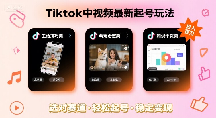 Tiktok中视频最新起号玩法，想要日入百刀，做好这几个赛道就可以了-皮皮网创