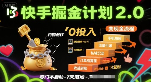 快手掘金计划2.0，快手电商变现全流程，简单可复制，0投入-皮皮网创