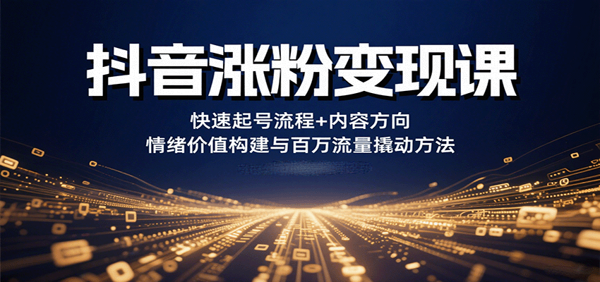 抖音涨粉变现课，快速起号流程+内容方向+情绪价值构建与百万流量撬动方法-皮皮网创