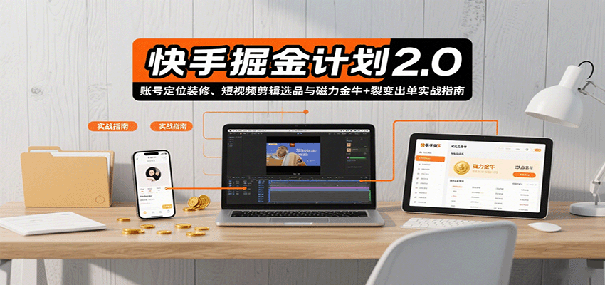 快手掘金计划2.0，账号定位装修、短视频剪辑选品与磁力金牛+裂变出单实战指南-皮皮网创