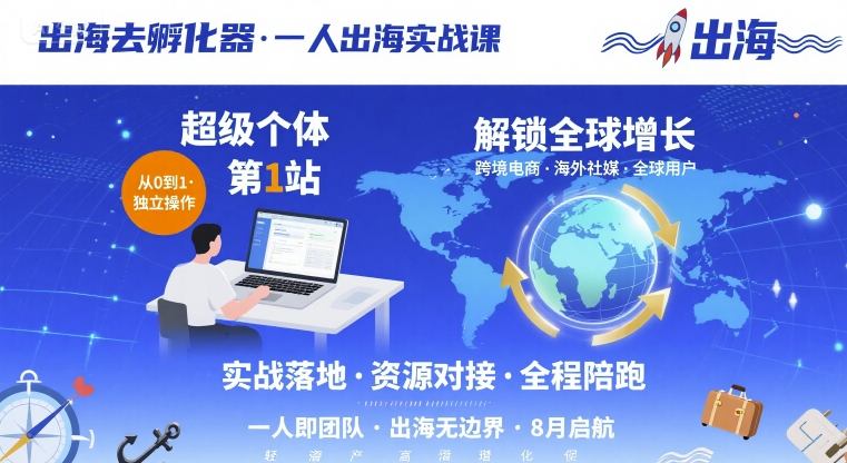 出海去孵化器，一人出海实战课，​超级个体第1站，解锁全球增长-皮皮网创