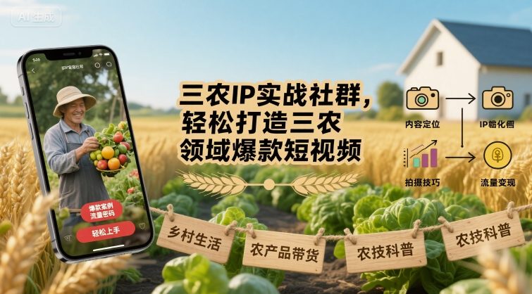三农IP实战社群，轻松打造三农领域爆款短视频-皮皮网创
