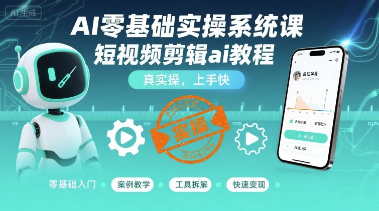 AI零基础实操系统课,短视频剪辑ai教程,真实操,上手快-皮皮网创