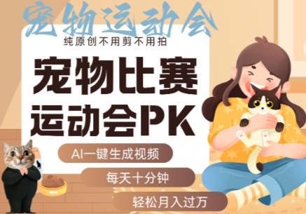 AI一键生成宠物比赛运动会PK视频，纯原创不用剪不用拍，每天十分钟，轻松月入过1W+-皮皮网创