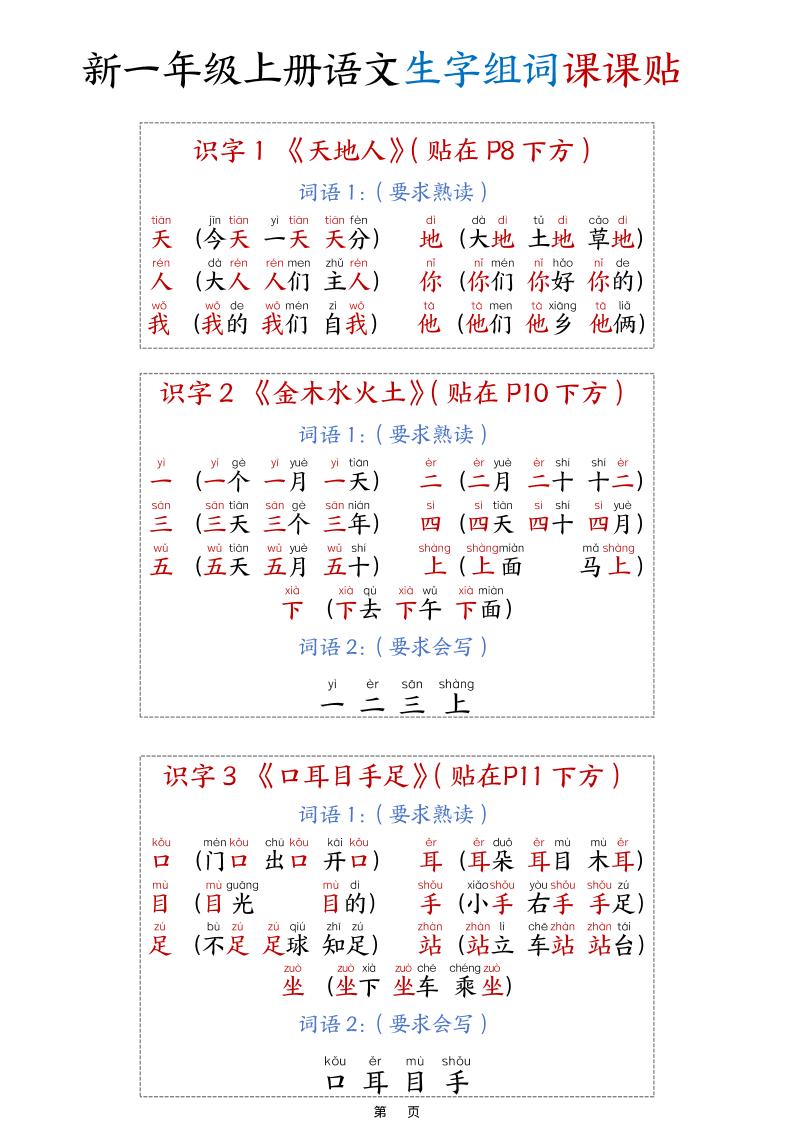 新一上语文生字组词课课贴15页-皮皮网创