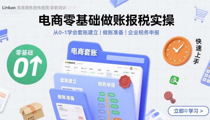 电商零基础做账报税实操快速上手，从0-1学会套账建立，做账准备，企业税务申报-皮皮网创