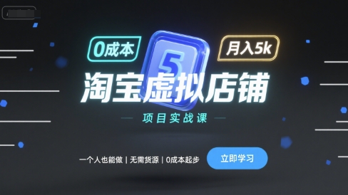 淘宝虚拟店铺项目实战课，一个人也能做，无需货源、0成本起步，月入5k-皮皮网创