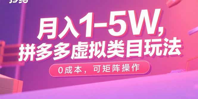 月入1-5W，拼多多虚拟类目玩法，0成本，可矩阵操作-皮皮网创