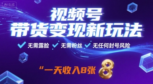 视频号带货变现新玩法，无需露脸，无需粉丝，无任何封号风险，一天收益8张【揭秘】-皮皮网创
