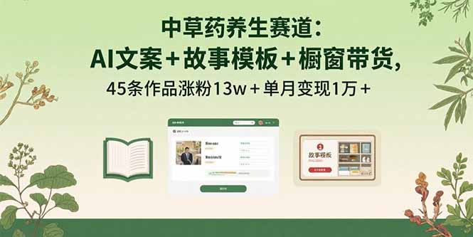 中草药养生赛道：AI文案+故事模板+橱带货，45条作品涨粉13w+单月变现1万+-皮皮网创