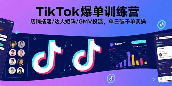 TikTok爆单训练营，店铺搭建/达人矩阵/GMV投流，单日破千单实操-皮皮网创