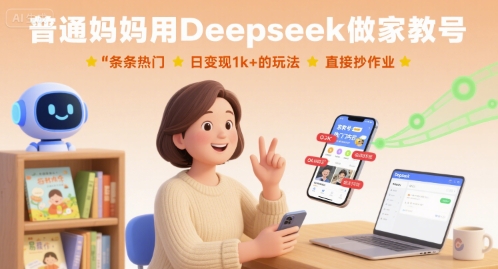 普通妈妈用Deepseek做家教号，条条热门，日变现1k+的玩法，直接抄作业-皮皮网创