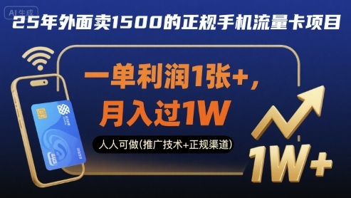 25年外面卖1500的正规手机流量卡项目，一单利润1张+，月入过1W，人人可做(推广技术+正规渠道)【揭秘】-皮皮网创