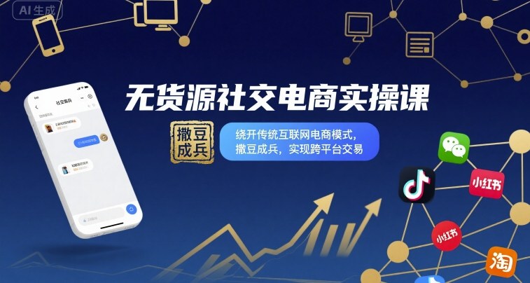 无货源社交电商实操课，绕开传统互联网电商模式，撒豆成兵，实现跨平台交易-皮皮网创