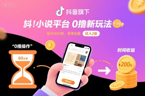抖音旗下小说平台0撸新玩法，每天挂G60分钟，简单无脑，日入2张【揭秘】-皮皮网创