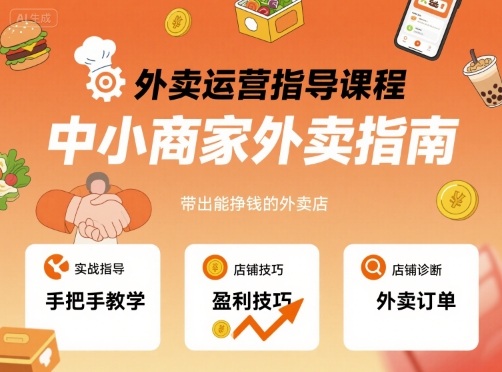 外卖运营指导课程，中小商家外卖指南，手把手带出能挣钱的外卖店-皮皮网创