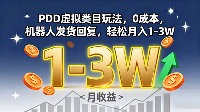 PDD虚拟类目玩法，0成本，机器人发货回复，轻松月入1-3W-皮皮网创