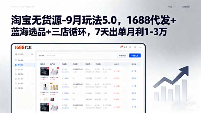 淘宝无货源-9月玩法5.0，1688代发+蓝海选品+三店循环，7天出单月利1-3万-皮皮网创